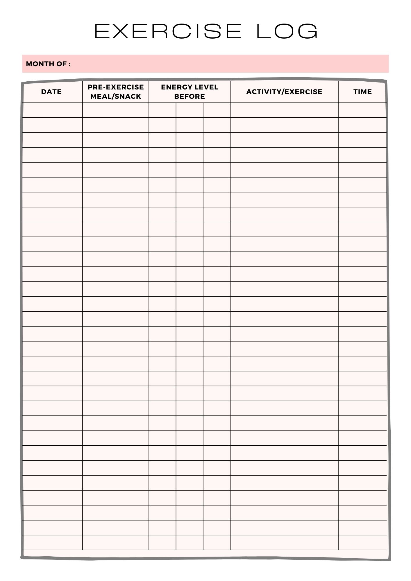 Exercise Log Template